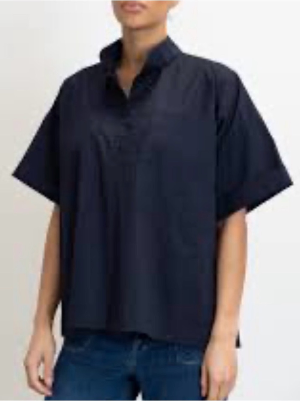 Monica Nera Parker Shirt Oversized Sz XS Stretch Cotton Poplin Navy Collared
